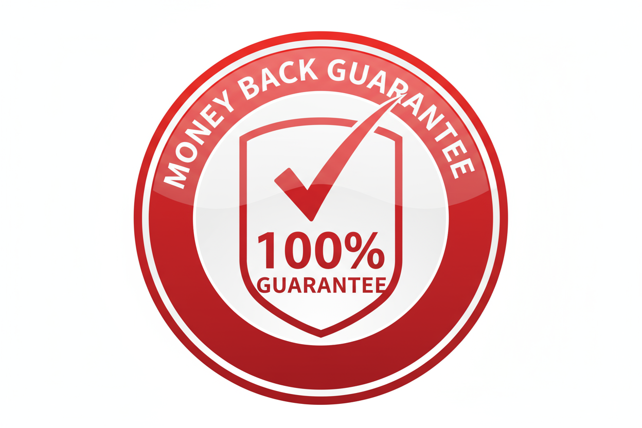 Money guarantee in red and white tone